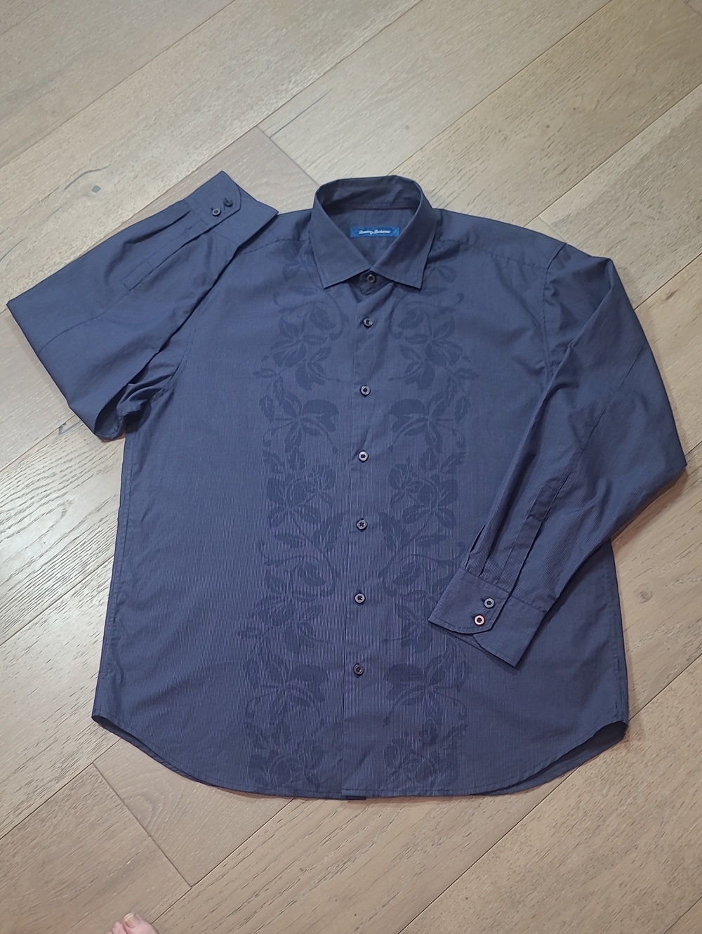 EUC Tommy Bahama Shirt Men's sz L Navy Hawaiian Button Up Long Sleeve